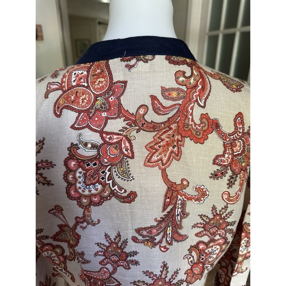 Charter Club Linen Tunic Top Blue Paisley Print Split Neck 3/4 Sleeve Size L - Picture 5 of 9